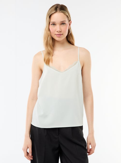 Top met fijne, verstelbare schouderbandjes en kanten kraag - Kiabi