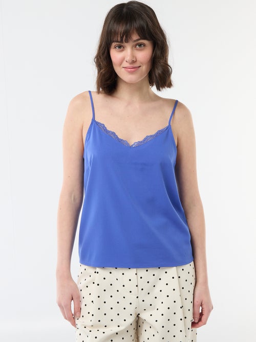 Top met fijne, verstelbare schouderbandjes en kanten kraag - Kiabi