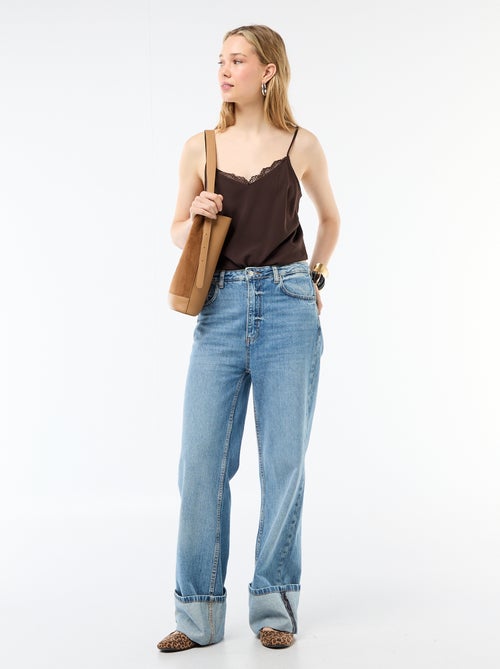 Top met fijne, verstelbare schouderbandjes en kanten kraag - Kiabi