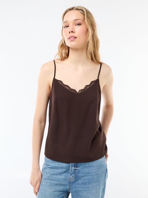 Top met fijne, verstelbare schouderbandjes en kanten kraag - Kiabi