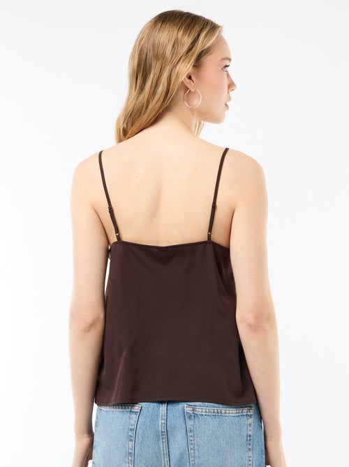 Top met fijne, verstelbare schouderbandjes en kanten kraag - Kiabi