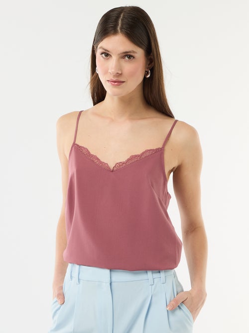 Top met fijne, verstelbare schouderbandjes en kanten kraag - Kiabi