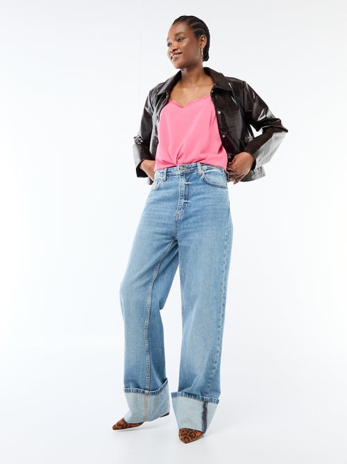 Top met fijne, verstelbare schouderbandjes en kanten kraag - Kiabi