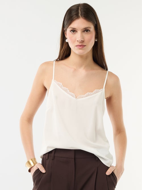 Top met fijne, verstelbare schouderbandjes en kanten kraag - Kiabi