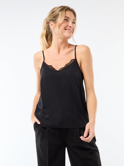 Top met fijne, verstelbare schouderbandjes en kanten kraag - Kiabi