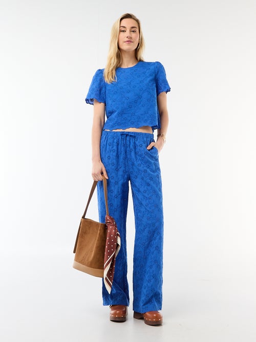 Top met korte mouwen en Engels borduurwerk van effen katoen - Kiabi