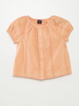 Top met korte mouwen met broderie anglaise