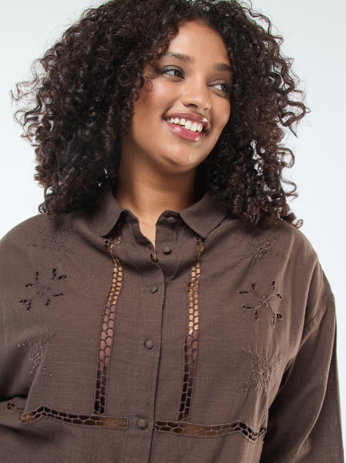 Top met lange mouw en borduursel met ajourmotiefje - Kiabi