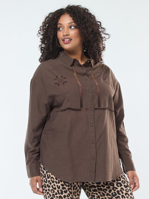 Top met lange mouw en borduursel met ajourmotiefje - Kiabi