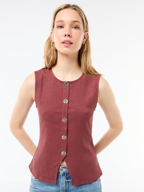 Top met opening door goudkleurige gehamerde knopen - Kiabi