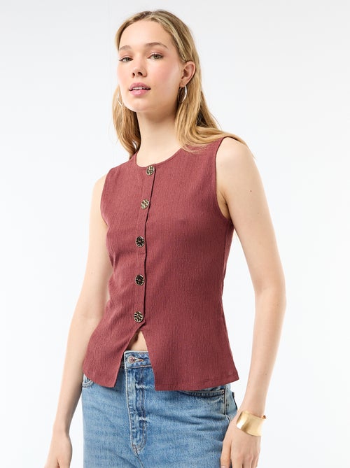 Top met opening door goudkleurige gehamerde knopen - Kiabi