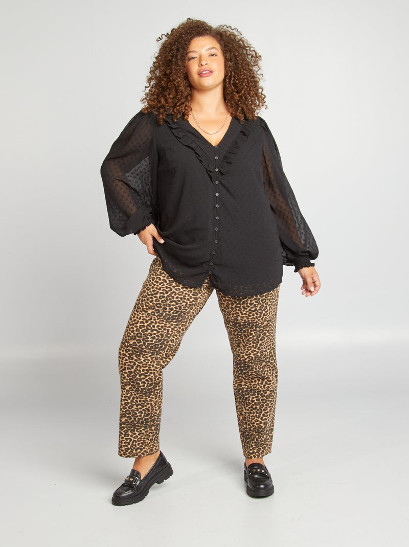 Top met plumetisborduursel en ruches zwart - Kiabi