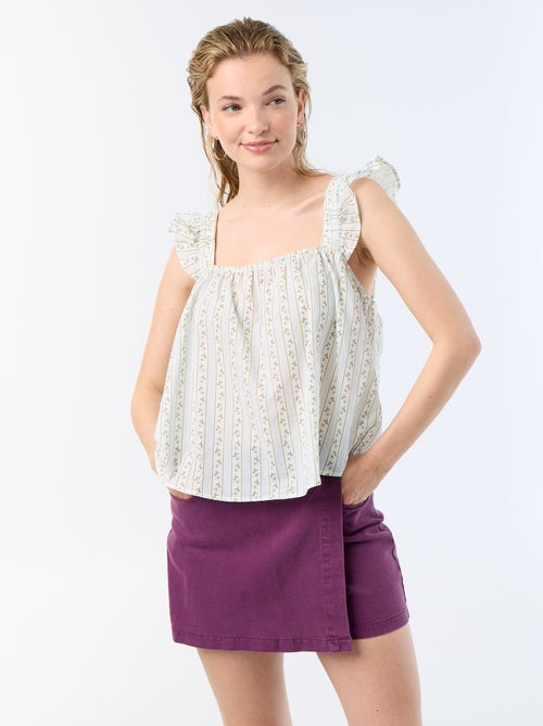 Top met print en ruches op de schouderbandjes - Kiabi