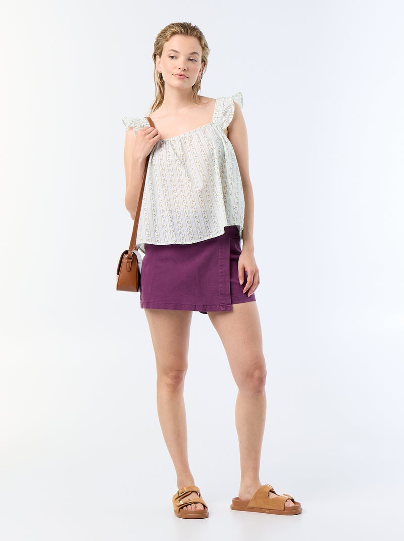 Top met print en ruches op de schouderbandjes Blauw - Kiabi