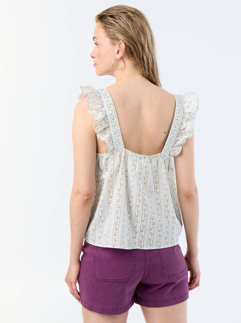 Top met print en ruches op de schouderbandjes Blauw - Kiabi