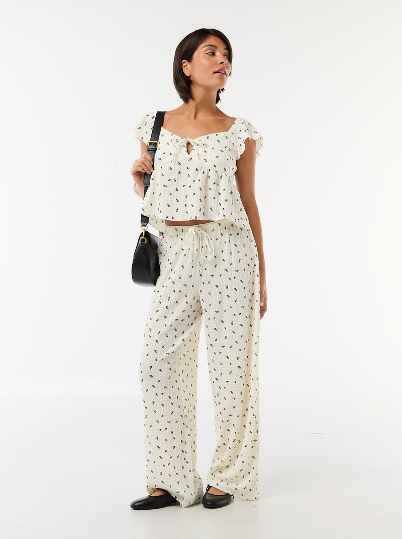 Top met print van crinkle stof Wit - Kiabi