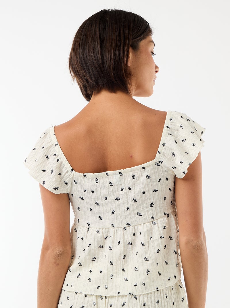 Top met print van crinkle stof Wit - Kiabi
