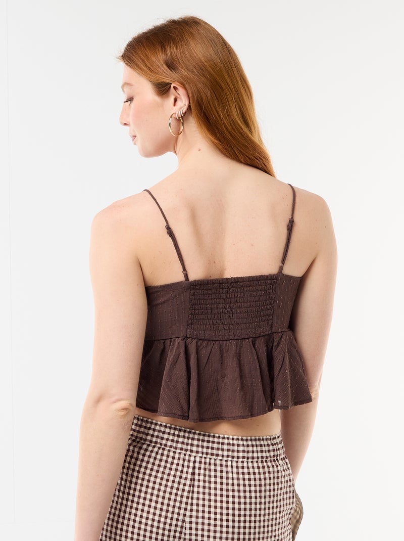 Top met ruches en smalle schouderbandjes Bruin - Kiabi