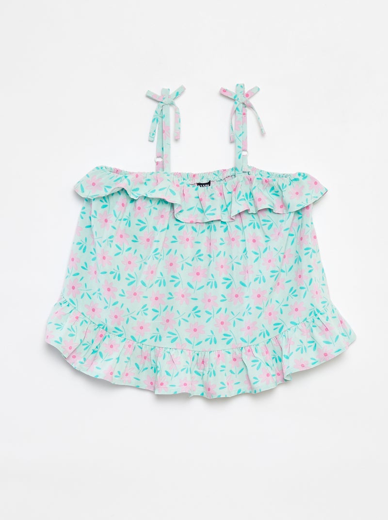 Top met smalle schouderbandjes en palmbomenprint Blauw - Kiabi
