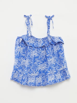 Top met smalle schouderbandjes en palmbomenprint
