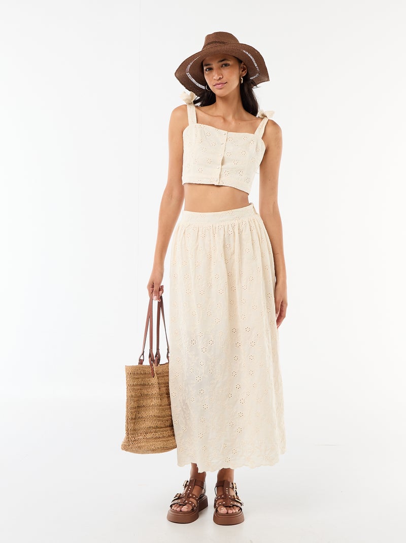 Top met strikbandjes van katoen Biege - Kiabi