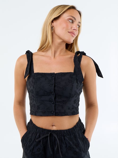 Top met strikbandjes van katoen - Kiabi