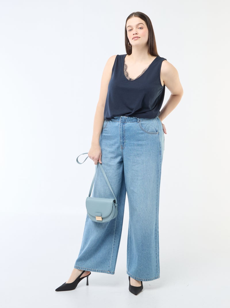 Top met V-hals en kant Blauw - Kiabi
