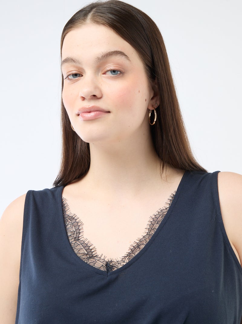 Top met V-hals en kant Blauw - Kiabi