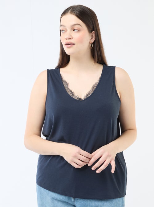 Top met V-hals en kant - Kiabi