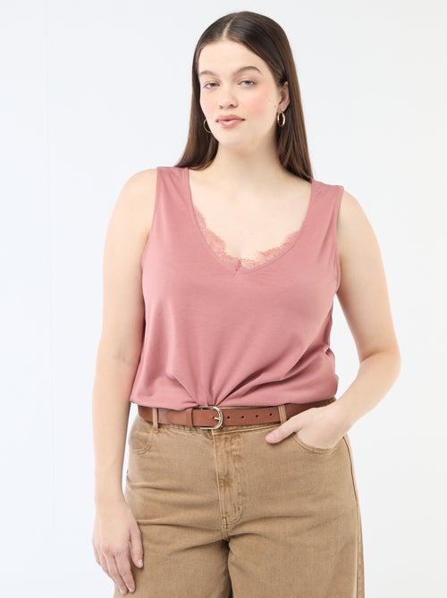 Top met V-hals en kant - Kiabi