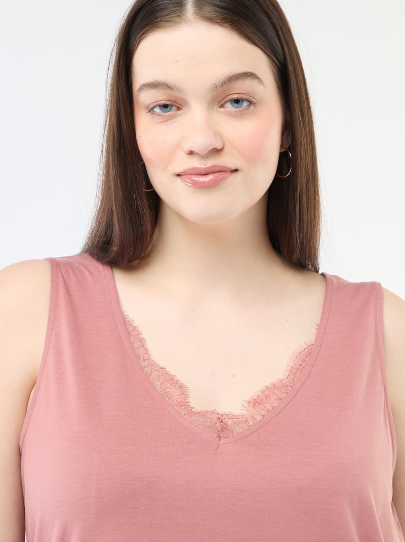 Top met V-hals en kant Rose - Kiabi