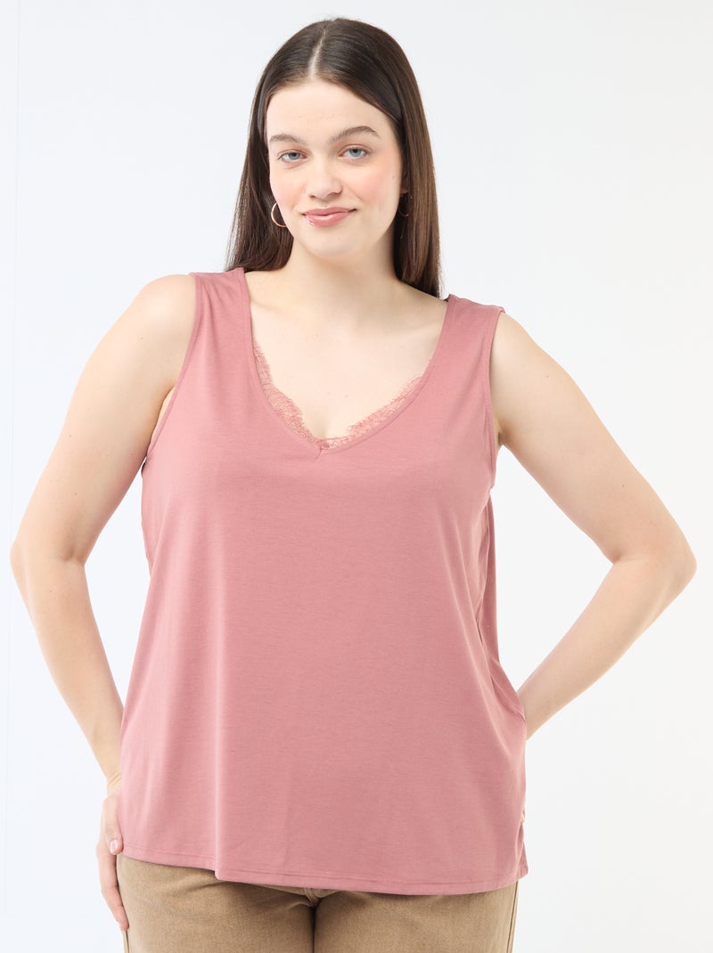 Top met V-hals en kant Rose - Kiabi