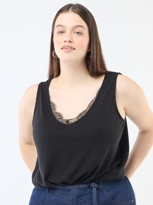 Top met V-hals en kant - Kiabi