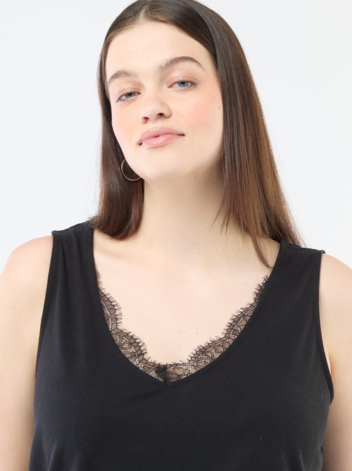 Top met V-hals en kant - Kiabi