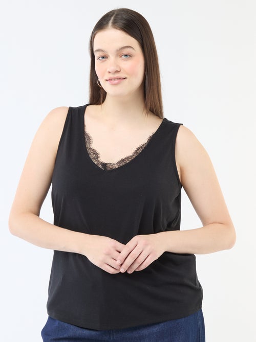 Top met V-hals en kant - Kiabi