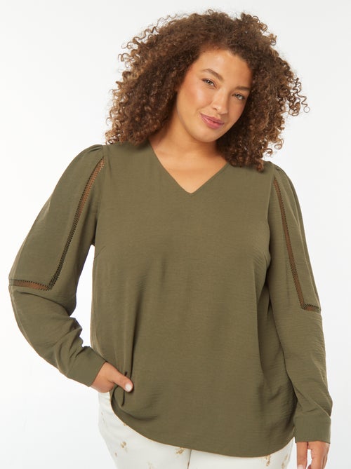 Top met V-hals en kanten details aan de mouwen - Kiabi