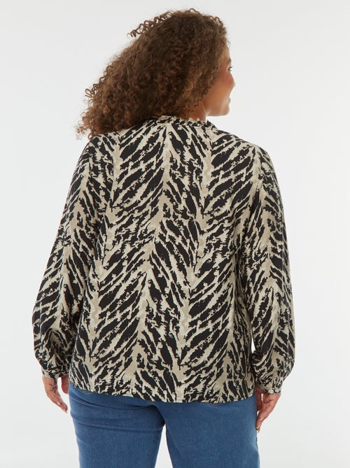 Top met V-hals en lange mouwen met motiefje - Kiabi