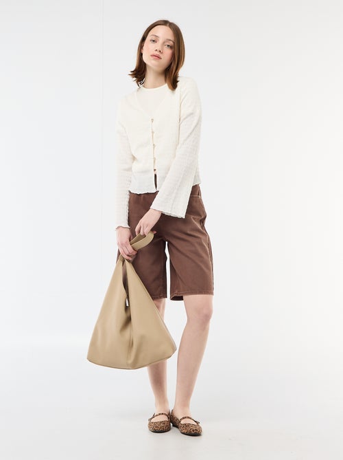 Top met V-hals van gewafelde jerseytricot met goudkleurige knopen - Kiabi