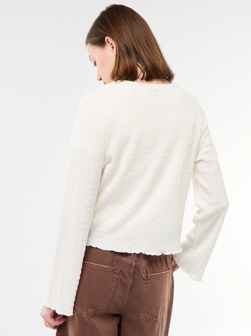 Top met V-hals van gewafelde jerseytricot met goudkleurige knopen - Kiabi