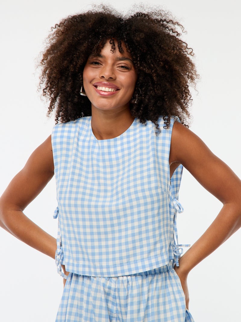 Top met vichyprint en epauletten Blauw - Kiabi