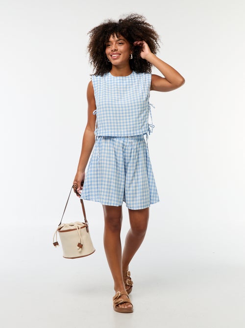 Top met vichyprint en epauletten - Kiabi