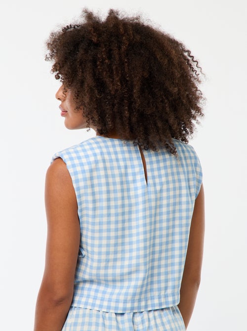 Top met vichyprint en epauletten - Kiabi