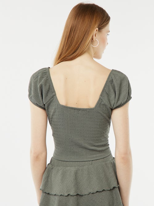 Top met wafeltextuur en vierkante kraag - Kiabi