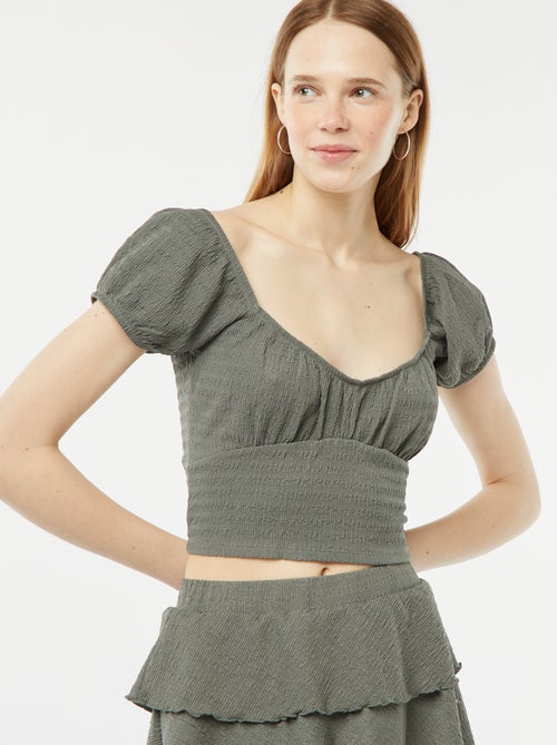 Top met wafeltextuur en vierkante kraag - Kiabi