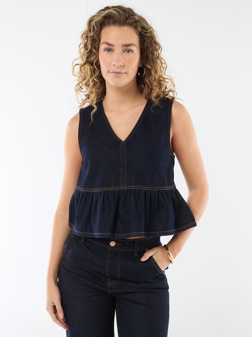 Top van denim met V-hals - Kiabi