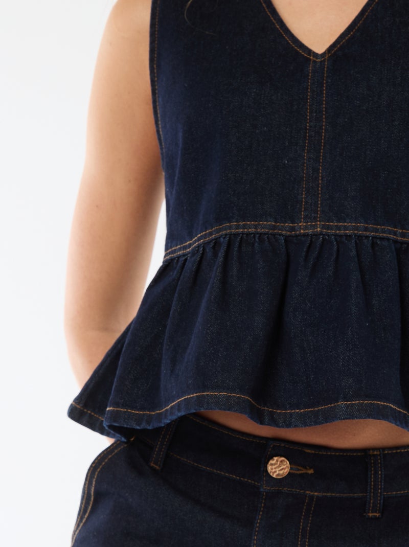 Top van denim met V-hals Blauw - Kiabi