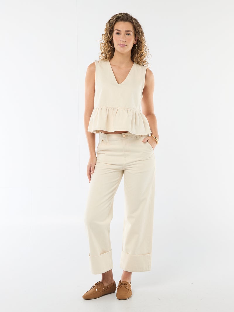 Top van denim met V-hals Wit - Kiabi