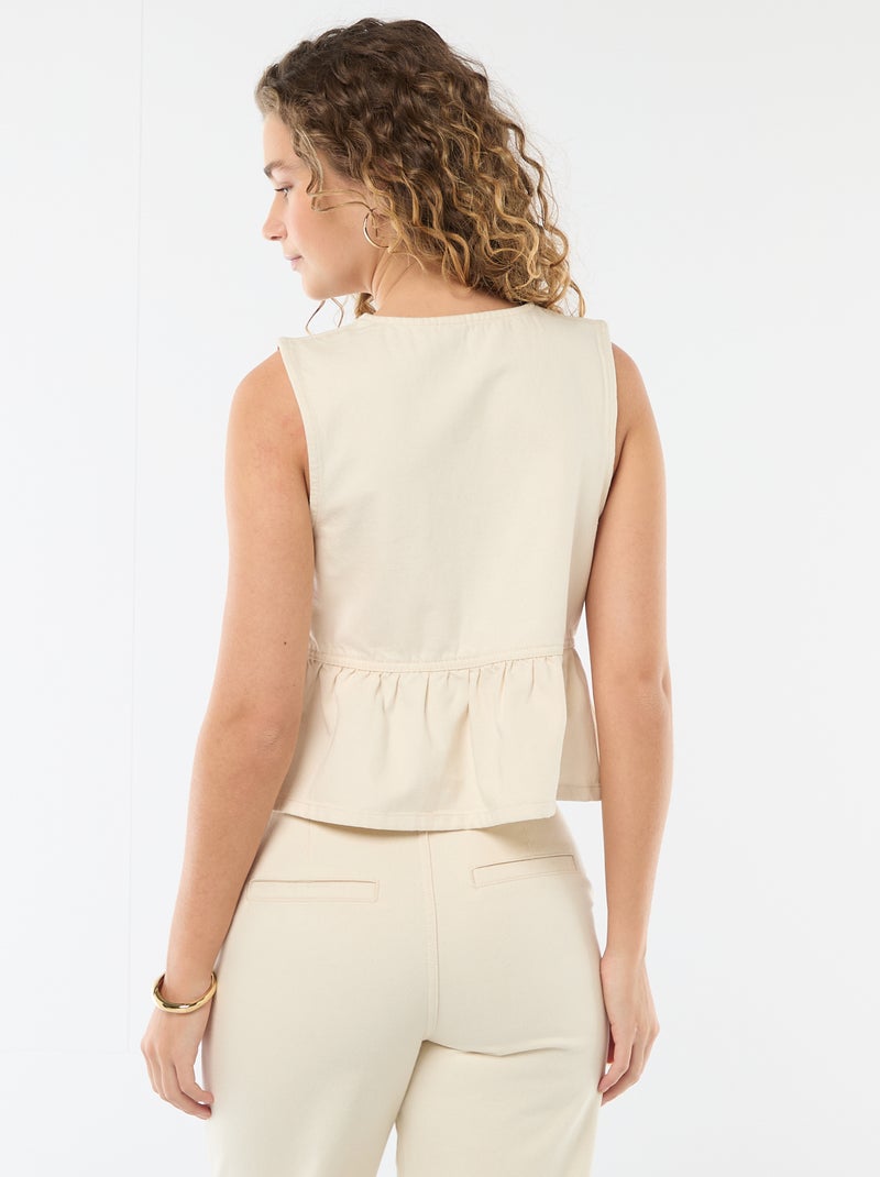 Top van denim met V-hals Wit - Kiabi