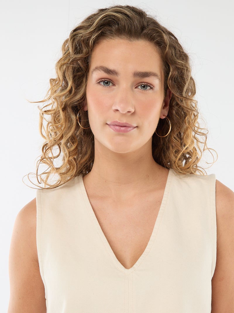 Top van denim met V-hals Wit - Kiabi