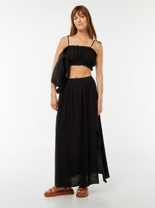 Top van gemengd linnen met strik-schouderbandjes - Kiabi